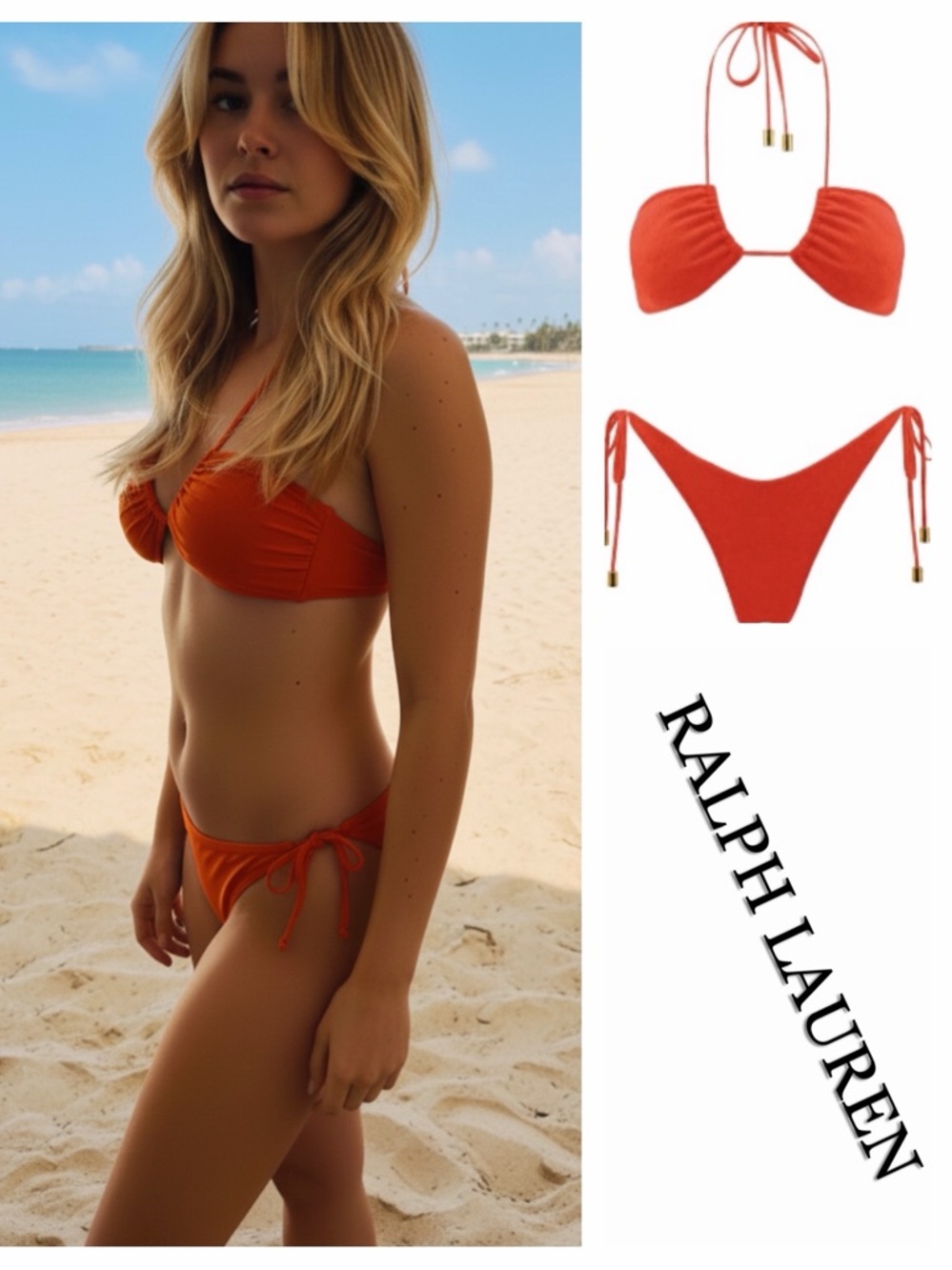 RALPH LAUREN Halter Bandeau String Bikini in Vibrant Orange